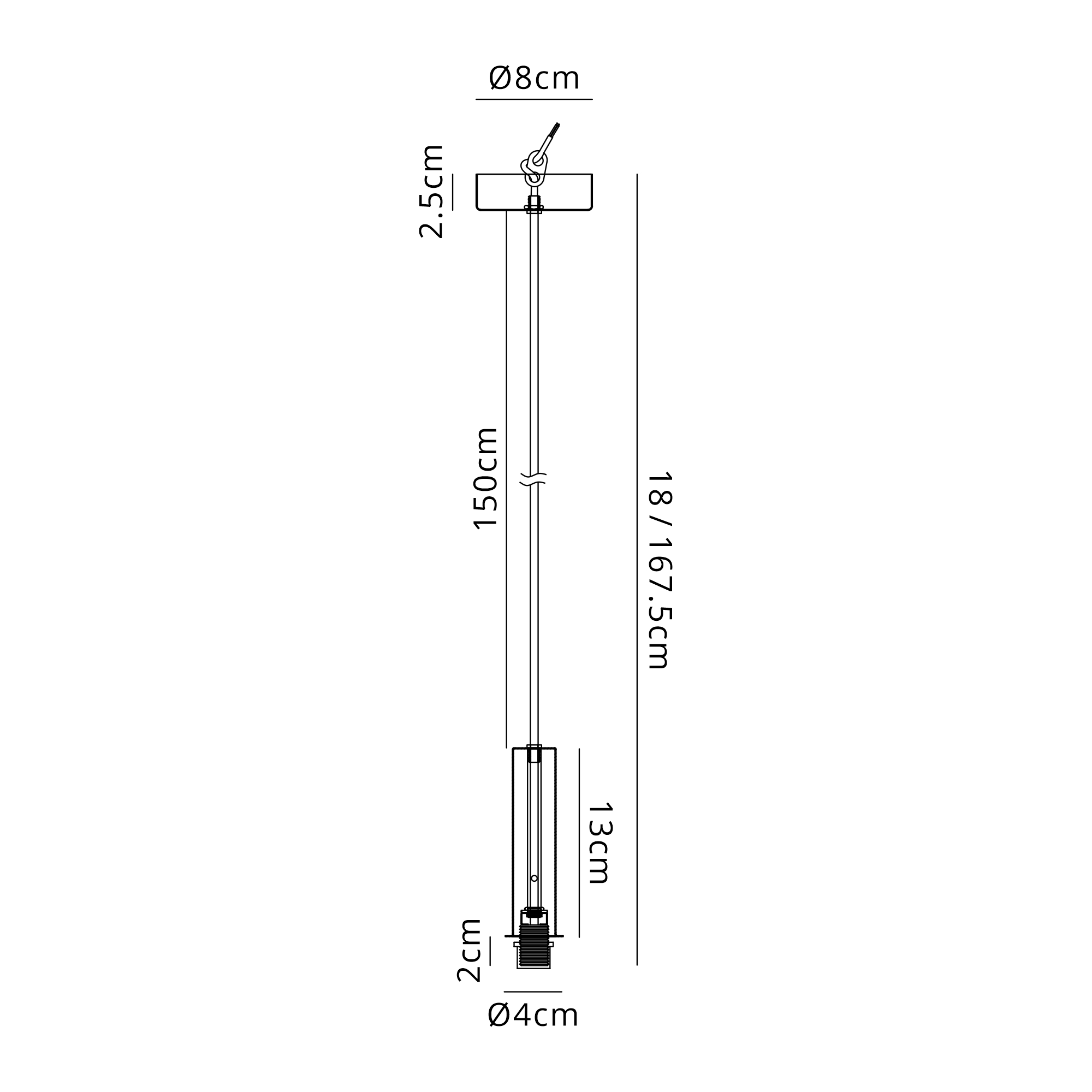 D1008FG  Wick 1.7m 1 Light Pendant, 1 x G9, French Gold